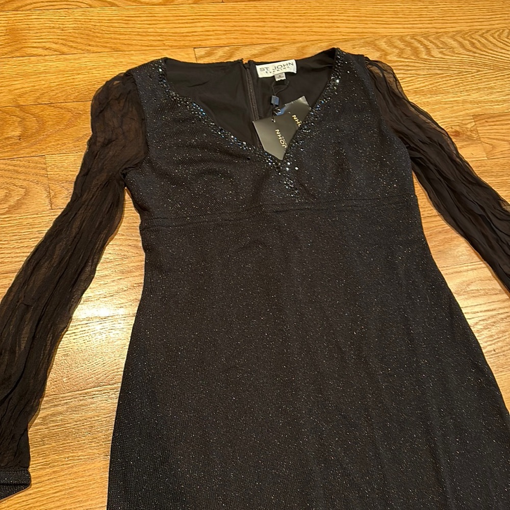 NWT St. John Evening Black Shimmer Dress Size 8
